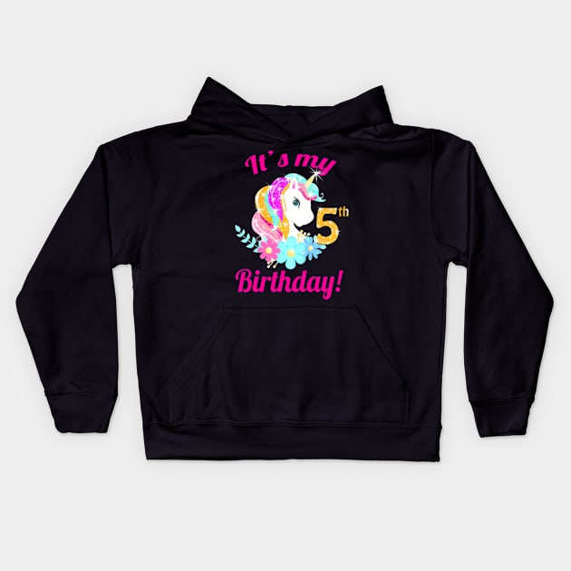 Kids Its My 5Th Birthday Unicorn 5 Year Old Girls Outfit Kids Hoodie by Zoe Hill Autism